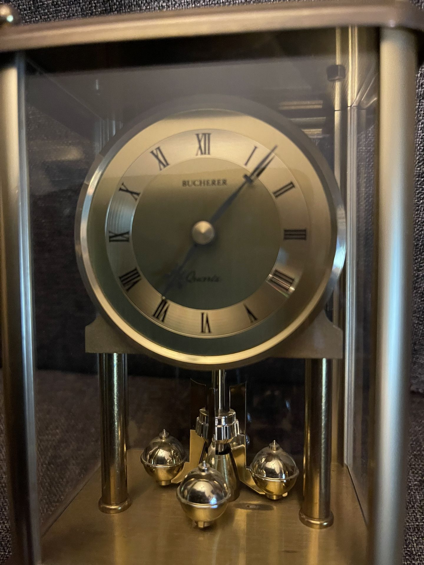 Vintage Bucherer Quartz Gold Clock 5 1/2X 3 1/4. 