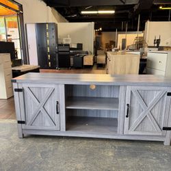 Modern Farmhouse TV Stand with Two Barn Doors and Storage Cabinets for Televisions up to 65+ Inch, Entertainment Center Console Table, Media Furniture