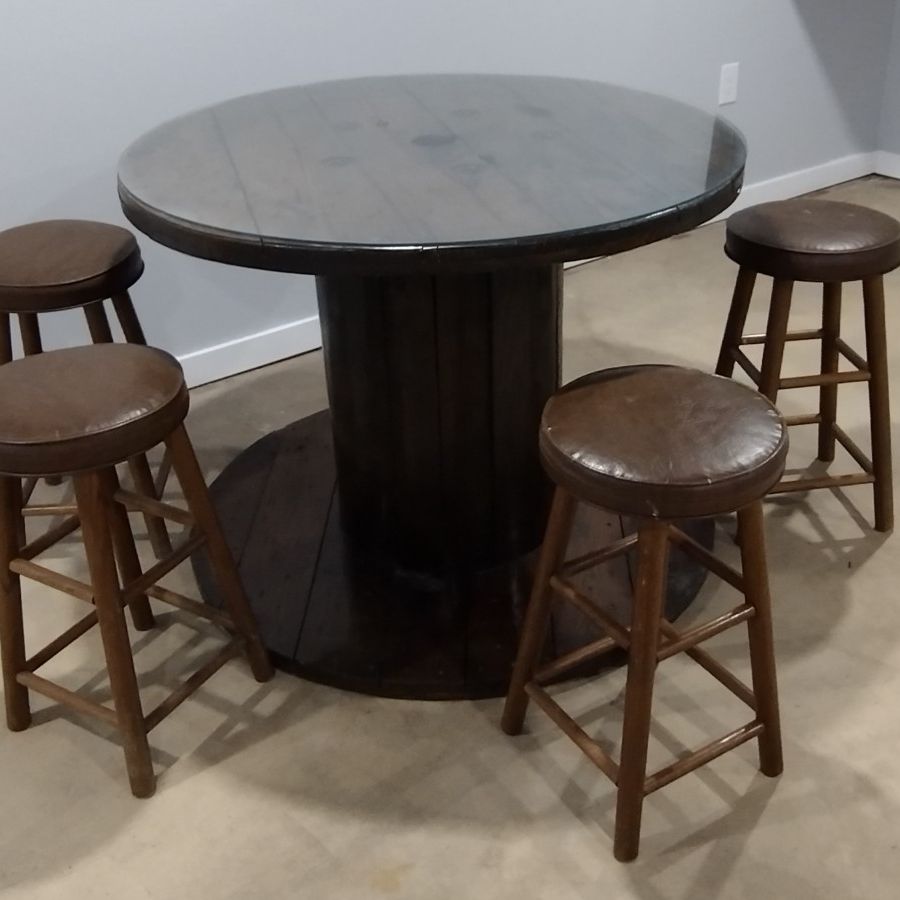 Old Wire Spool Wooden Table & Stools