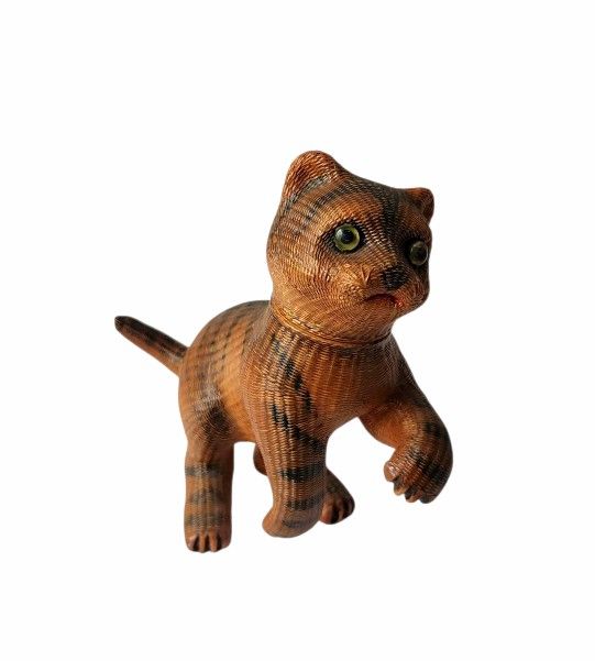 Vintage Chinese Kitten Cat With Head Lid Wicker Basket Shanghai Collection Traditional Craftsman Wickerwork Woven 70's Rare hard to find VTG HTF beaut