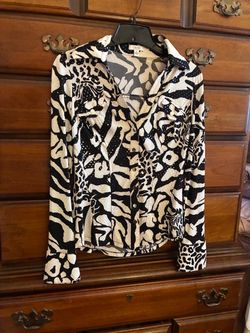 Black & White Animal Print Button-Up Shirt