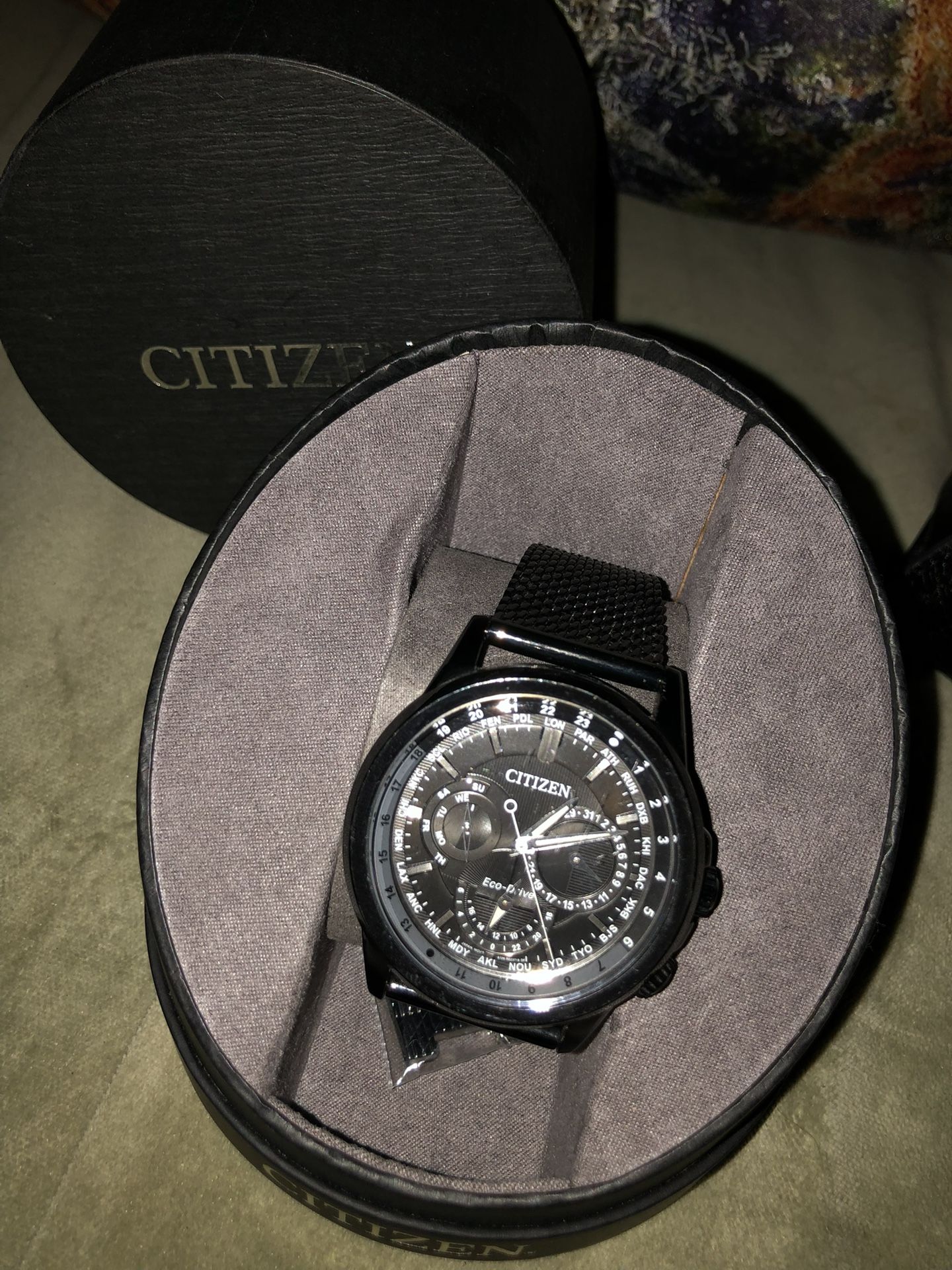 Citizen Calendrier Eco-Drive Black Stainless Steel Band Men's Watch