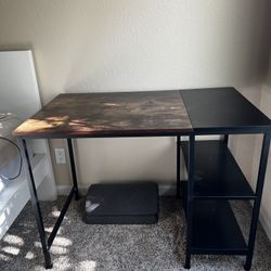 Rustic Wood Look & Black Desk w/ Shelves 23.5 x 39.4 Inches