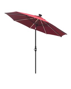 allen + roth 9-ft Aluminum Octagon Red Slide-tilt Market Patio Umbrella with Lights [BROKEN POLE]