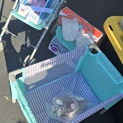 Stroller, Crib, Diaper Bag , Baby Doll And Plush Set