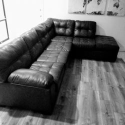 Black Faux Leather Sectional (Barely used)