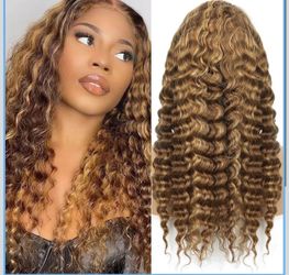 🔥Brand new🔥 22inch Honey Blonde Wig Deep Wave Lace Front Wig Human Hair Pre-Plucked Blonde 13x6 Hd Lace Front Wig 180% Density For Women