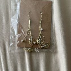 Rhinestone Decor Leaf Drop Earrings