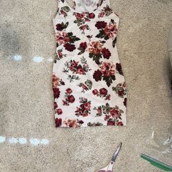 Dress Floral  tank dress short soft red green white pink small stretchy new 
