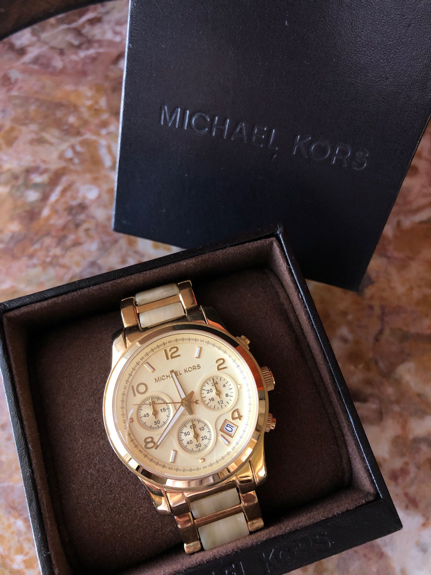 Michael Kors Watch Gold Tortoise Band Chronograph MK5660 Runway Dial Quartz WORK MICHAEL KORS Runway Gold Tone Tortoise Shell Women main image 2