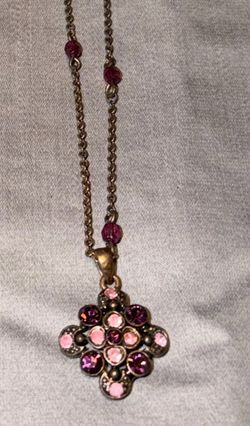 Vintage avon pendant necklace and earrings set copper tone w/purple & pink rhinestones or glass