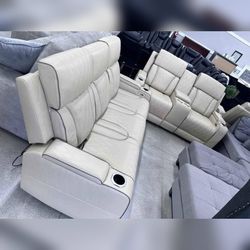 3PC Power recliner sofa set with LED USB Wireless charging Beige color