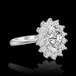 2.5 CT. Radiant Oval Halo Engagement Sterling Silver Ring Simulated Diamond - Diamond Veneer. 635R3229