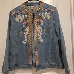 Chico's embroidered denim jacket 16/18 Petite