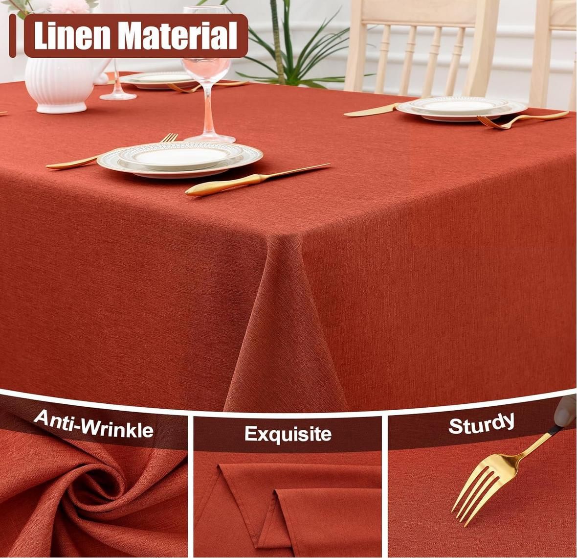 60 x 120 Rectangle Table Cloth Linen Textured, Waterproof Spillproof Anti-Wrinkle Burlap Tablecloth