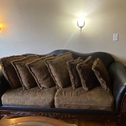 Complete Rarely Used Living Room Furniture With Couch, Loveseat And A Free Chaise !! Plus Coffee Table And 1 End Table With A unique Wall ART