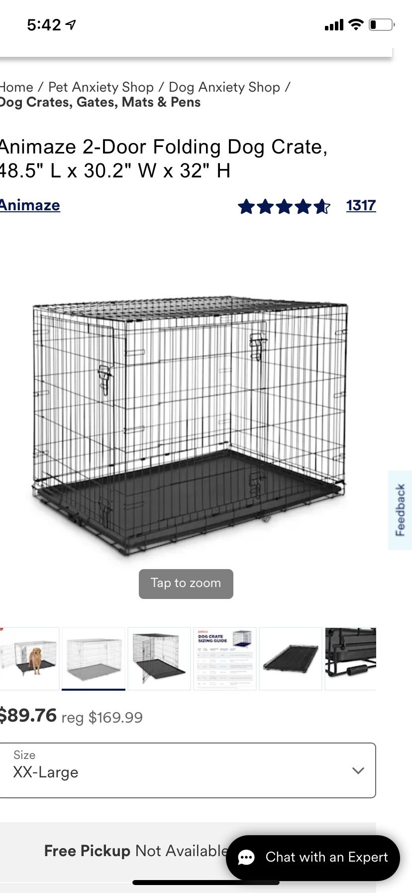 Folding Dog Crate, 48.5" L x 30.2" W x 32" H