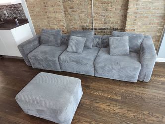Modern Modular Cloud Couch with Ottoman – Gray
