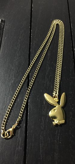 20” Gold Tone Stainless Steel Designer “Mini Curb” Chain Necklace with Playboy Bunny Pendant