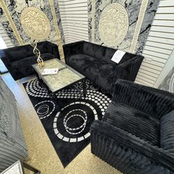 Black Sofa & Loveseat & Chair $599 Only 🔥🔥🔥