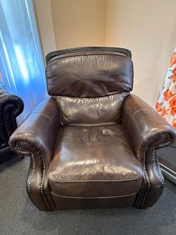 Brown Leather Nailhead Recliner Chair