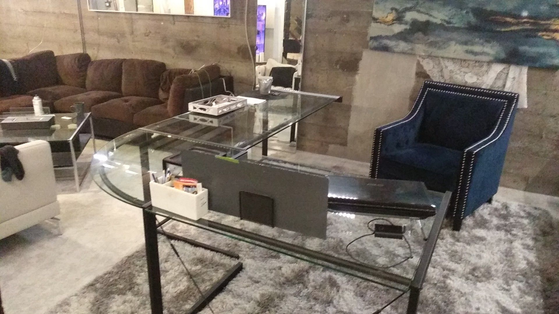 Huge glass l shaped desk