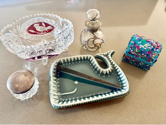 Antique glassware tray jewelry containers