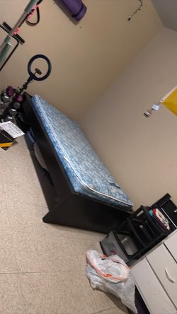 Twin Mattress with Dark Wood Platform Bed Frame