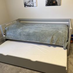 Twin Trundle Bed Grey Wood Includes 2 New Mattresses 