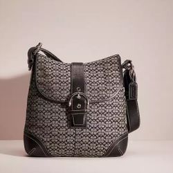 COACH “Soho Duffle” Black Gray Canvas Small C Bag Crossbody Shoulder Leather