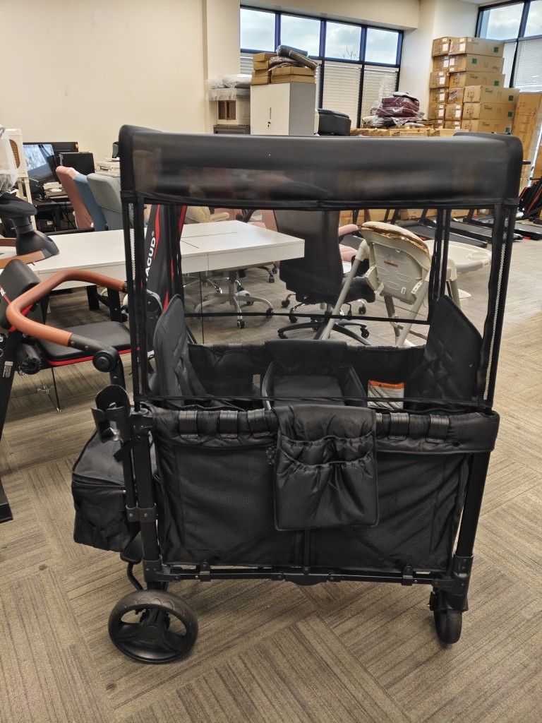 Wagon Stroller 4 Passenger with Canopy, Removable Seats, 5-Point Harness, Black