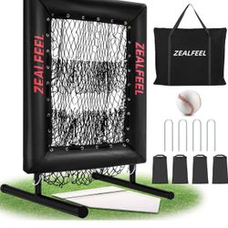 Baseball Pitching Net Pro, 9 Hole Pitching Net with Strike Zone Target, 5 Height Adjustable, Portable Easy Setup Trainer Net for Baseball & Softball w