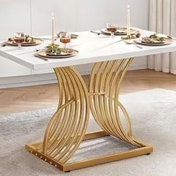 White Dining Table With  Gold  Legs
