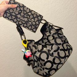 Coach Black Parker Op Art Hobo Y2K Shoulder Bag W/ Matching Wallet