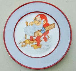 Christmas elf gnome hand painted german white porcelain selbmann 9.5" plate
