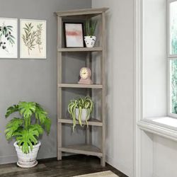 FULLY ASSEMBLED Gray 4-Tier Shelf Corner Bookcase - Great Condition!