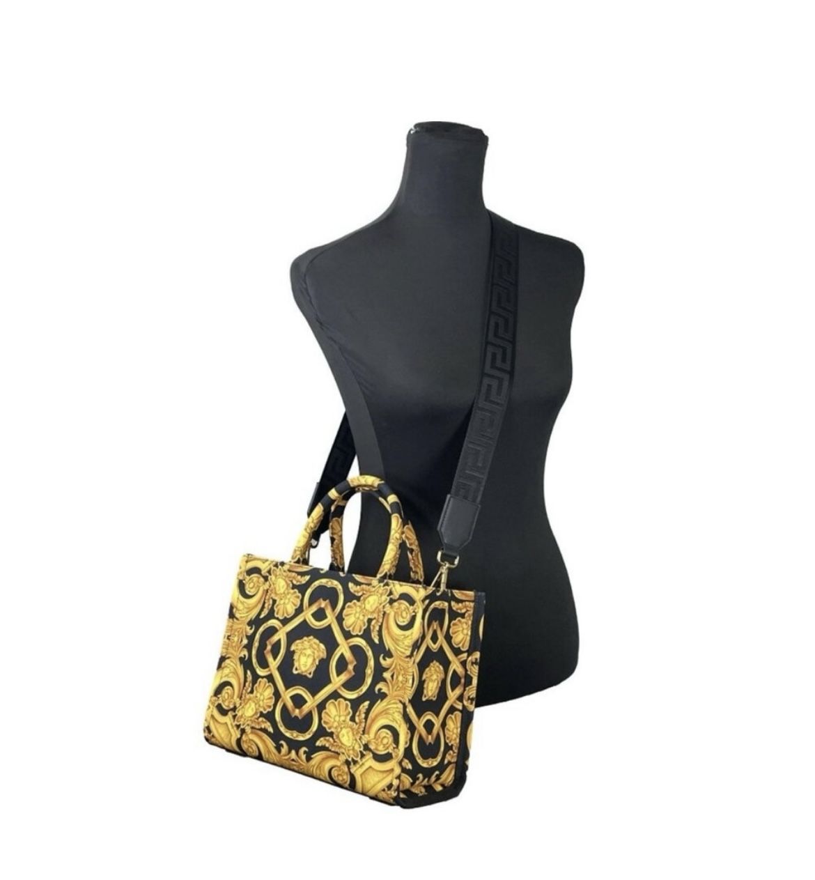 Like New Versace Medusa Baroque Tote / Crossbody bag Black, Gold/ Yellow