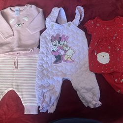 Baby girl’  s jumpsuit, warm set of pants and sweater, and dress