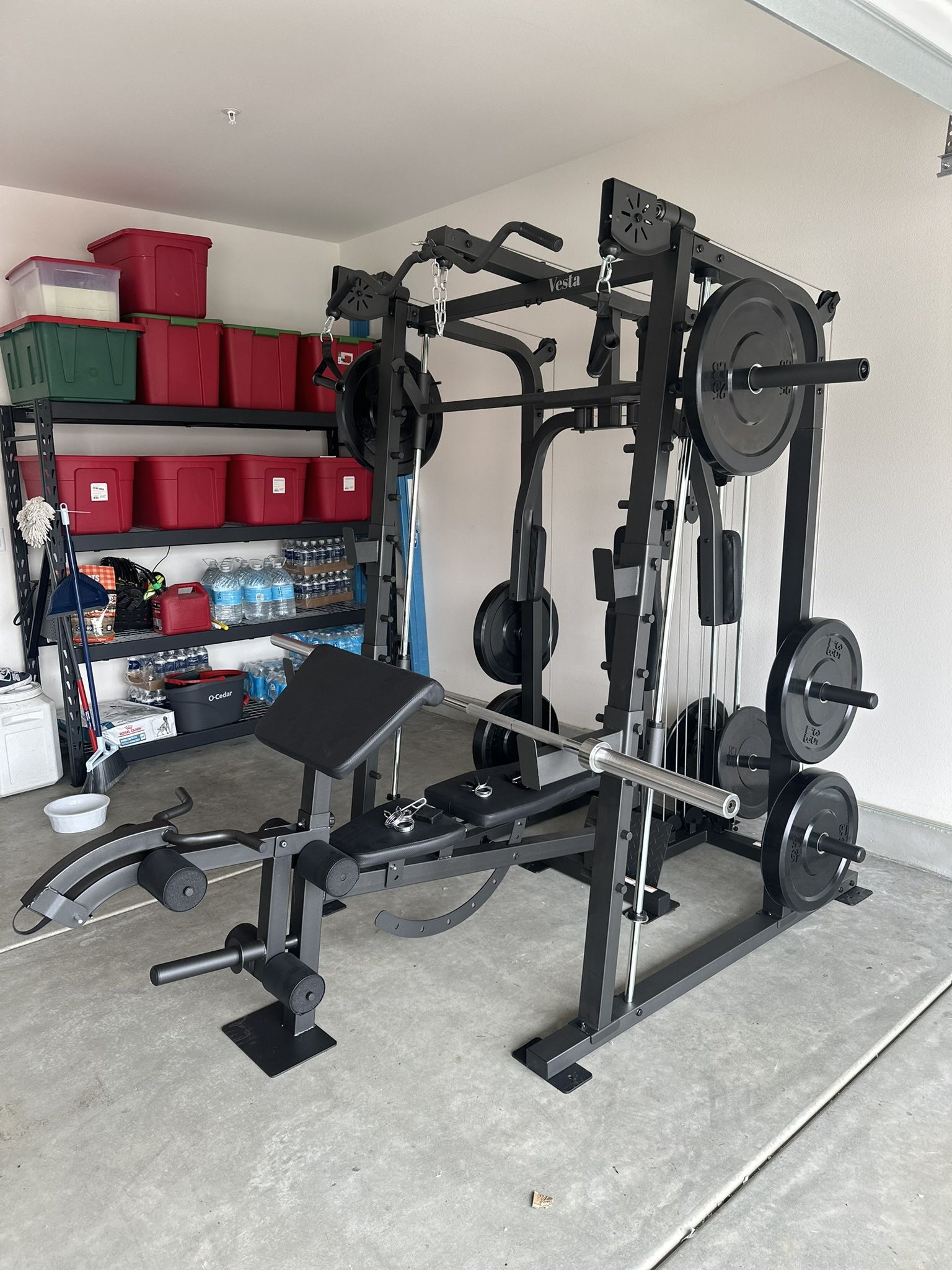 Vesta Fitness Smith Machine 2001 w/Bench Attachment | 230lb Bumpers Weights | 7ft Olympic Bar | Fitness | Gym Equipment | FREE DELIVERY🚚