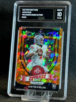 2021 Prizm Draft Picks 💥 Justin Fields 💥 Crusade Orange Ice Prizm Rookie GMA 10 💎 Mint - Chicago Bears / Pittsburgh Steelers / New York Jets