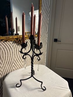 Vintage black iron gothic Victorian four arm candelabra
