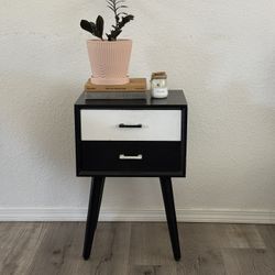 Black and White Mid-Century 2 Drawer Night Stand