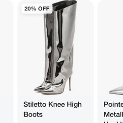 Silver Metallic Stiletto Knee High Heel Boots Size 9 W
