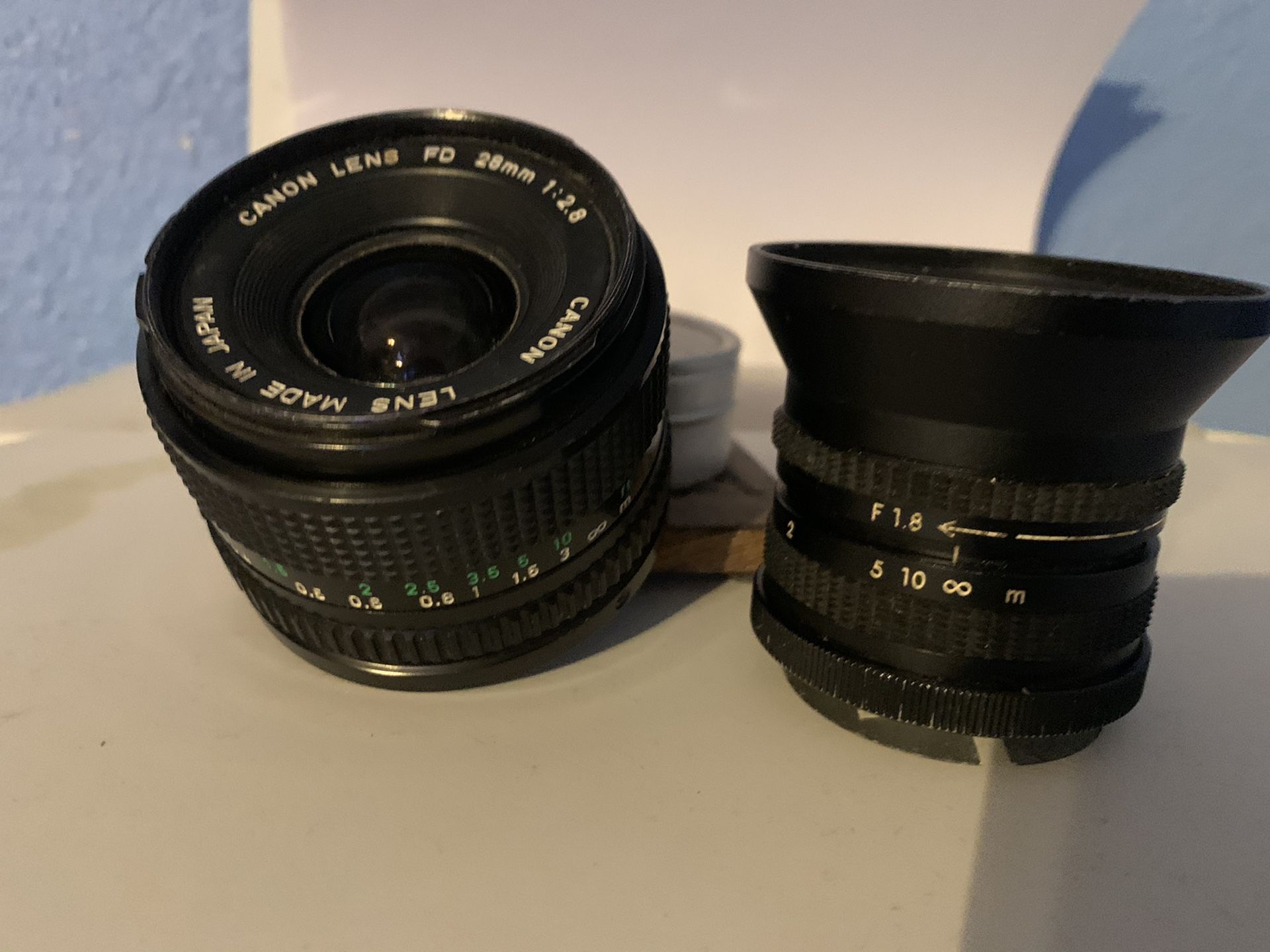 Canon lens FD 28 mm 1:2.8 and F1.8 Lenses for FLR $50