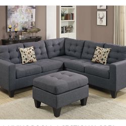 Blue Gray Sectional Sofa With Ottoman 