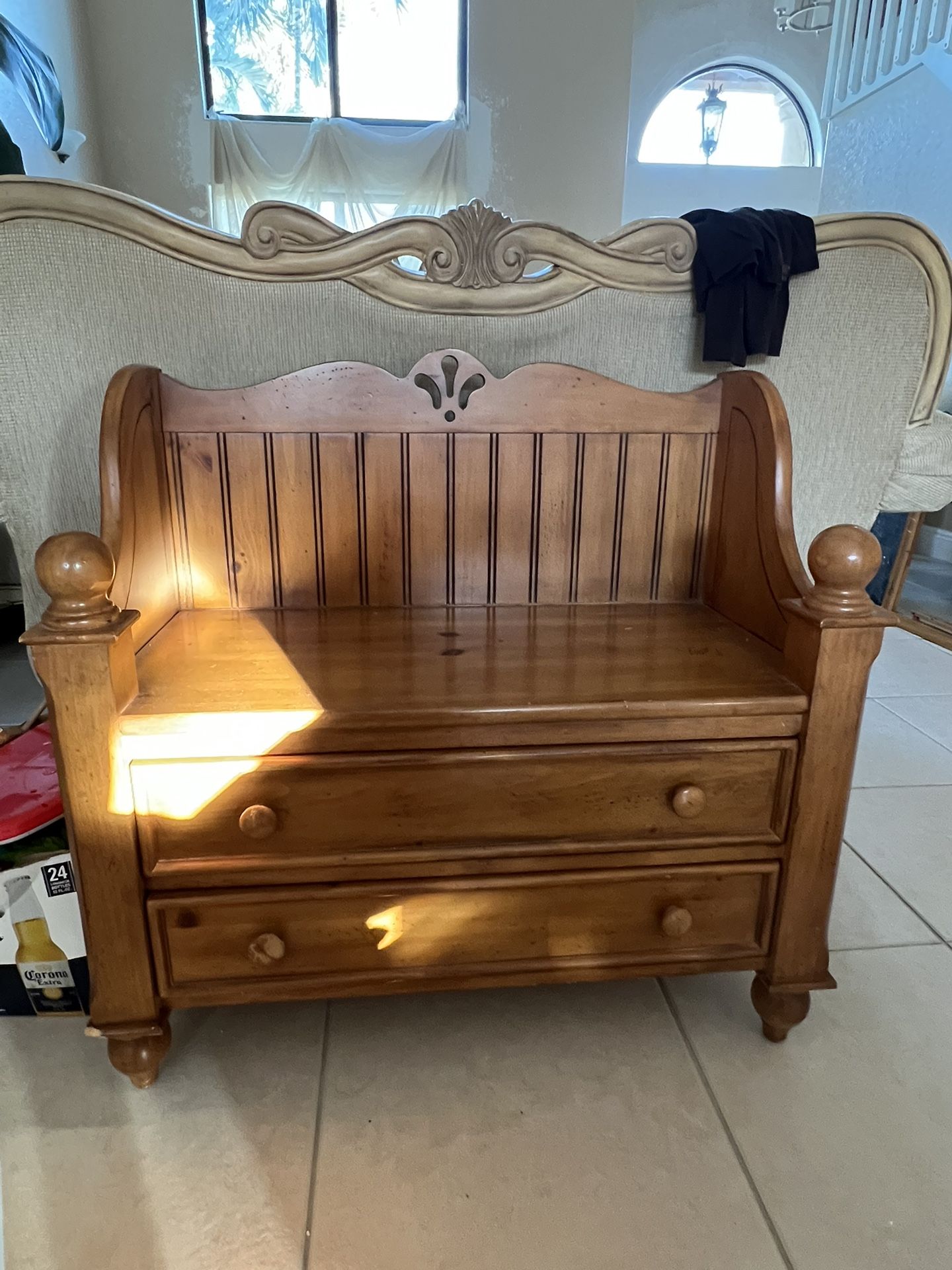 Heavy Wood Bench With Drawers