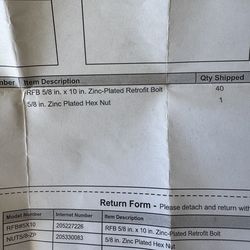 Simpson Strongtie RFB 5/8 by 10in zinc plated bolts