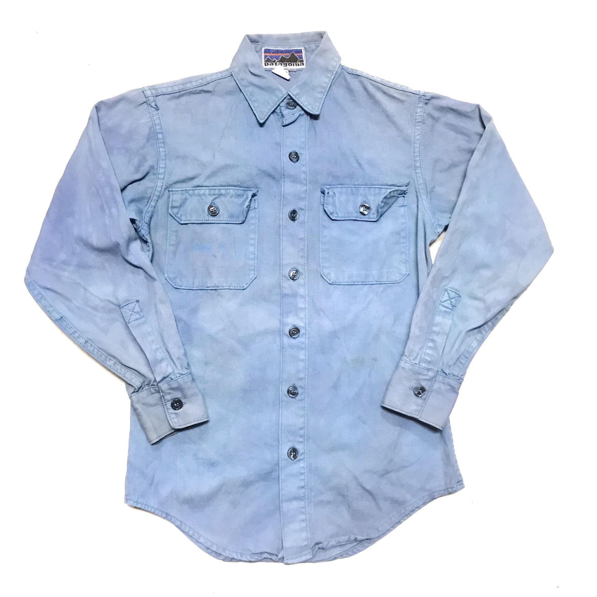 Vintage PATAGONIA Denim Button Up Shirt. Item is in excellent preowned condition w/ hand dyed blue finish 13.5oz. Size XS Extra Small