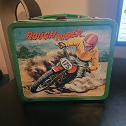 VINTAGE 1973 ROUGH RIDER Lunchbox - Dirt Bikes Man Cave ( No Thermos)
