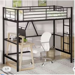 VECELO Metal Loft Bed Twin Size, Heavy Duty Bedframe with Removable Ladder and Safety (Hardly Used)